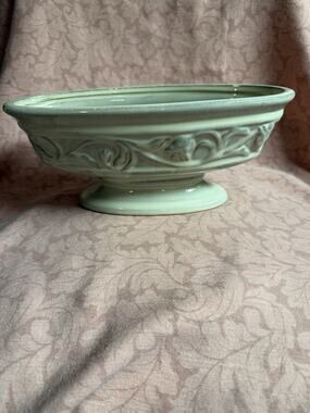 California Pantry Footed Planter Floral Bowl, Ivory Ceramic Oval Pedestal Bowl